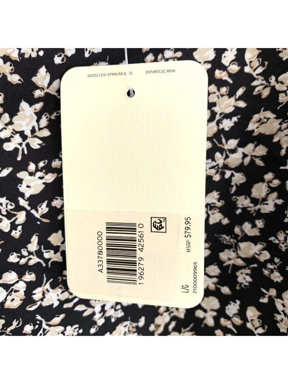 Levi's Dark Floral Cottagecore Top Puff Sleeve Square Neck Womens Large Black - Picture 7 of 12